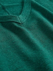 Gap Dark Green Linen-Blend Cropped V Neck T-Shirt - Image 5 of 5