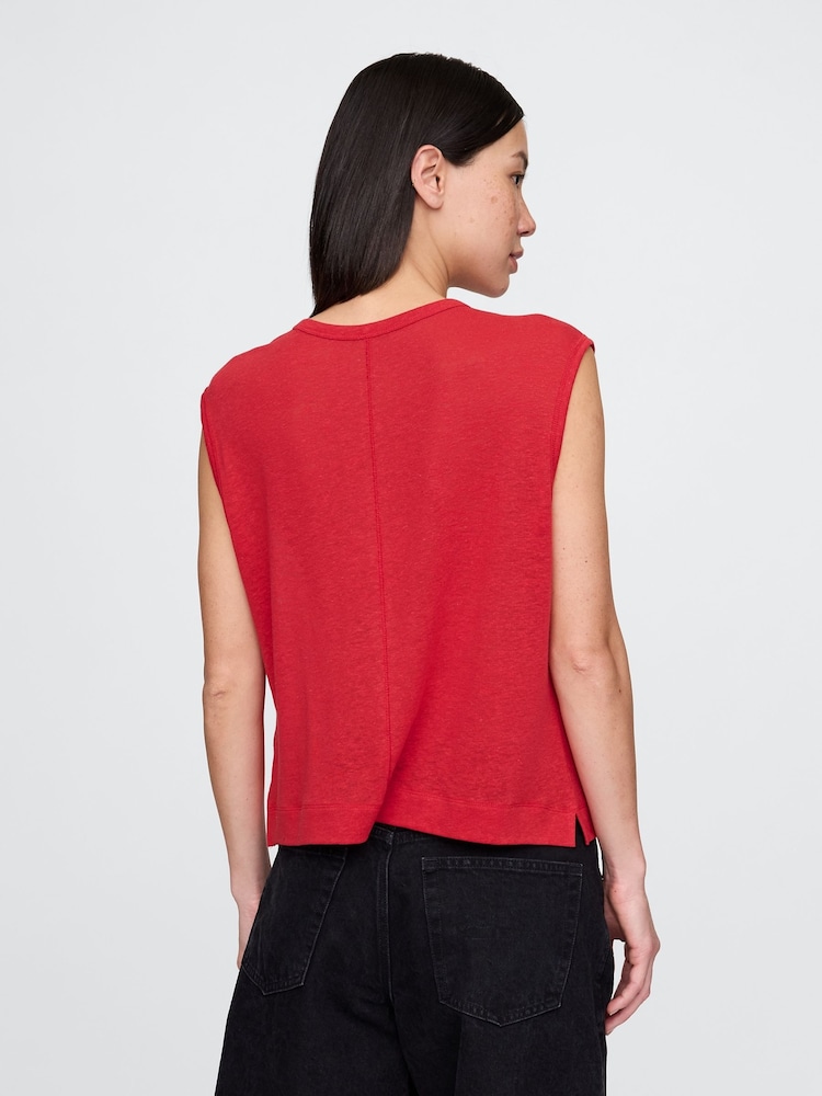 Rojo - Gap Linen-Blend Crew Neck Shell T-Shirt - Imagen 2 de 5