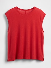 Rojo - Gap Linen-Blend Crew Neck Shell T-Shirt - Imagen 4 de 5