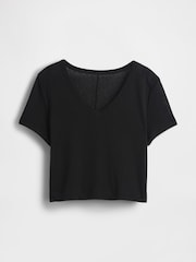 Gap Black Linen-Blend Cropped V Neck T-Shirt - Image 5 of 5