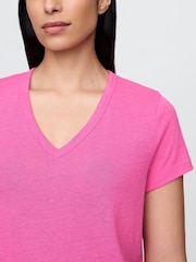 Gap Pink Linen-Blend Cropped V Neck T-Shirt - Image 4 of 5