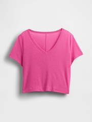 Gap Pink Linen-Blend Cropped V Neck T-Shirt - Image 5 of 5