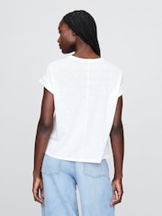 Blanco - Gap Linen-Blend Roll-Cuff T-Shirt - Imagen 2 de 4