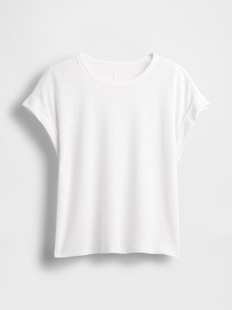 Blanco - Gap Linen-Blend Roll-Cuff T-Shirt - Imagen 4 de 4
