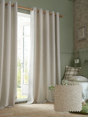 Laura Ashley Truffle Natural Milbourne Herringbone Eyelet Curtains - Image 1 of 4