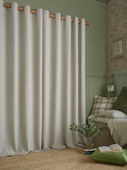 Laura Ashley Truffle Natural Milbourne Herringbone Eyelet Curtains - Image 2 of 4