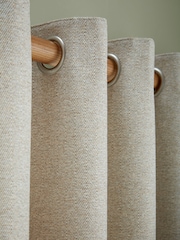 Laura Ashley Truffle Natural Milbourne Herringbone Eyelet Curtains - Image 3 of 4