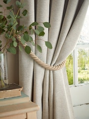 Laura Ashley Truffle Natural Milbourne Herringbone Eyelet Curtains - Image 4 of 4