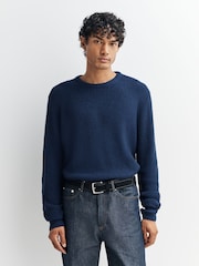 Folk Blue Waffle Crew Jumper - Image 1 of 5
