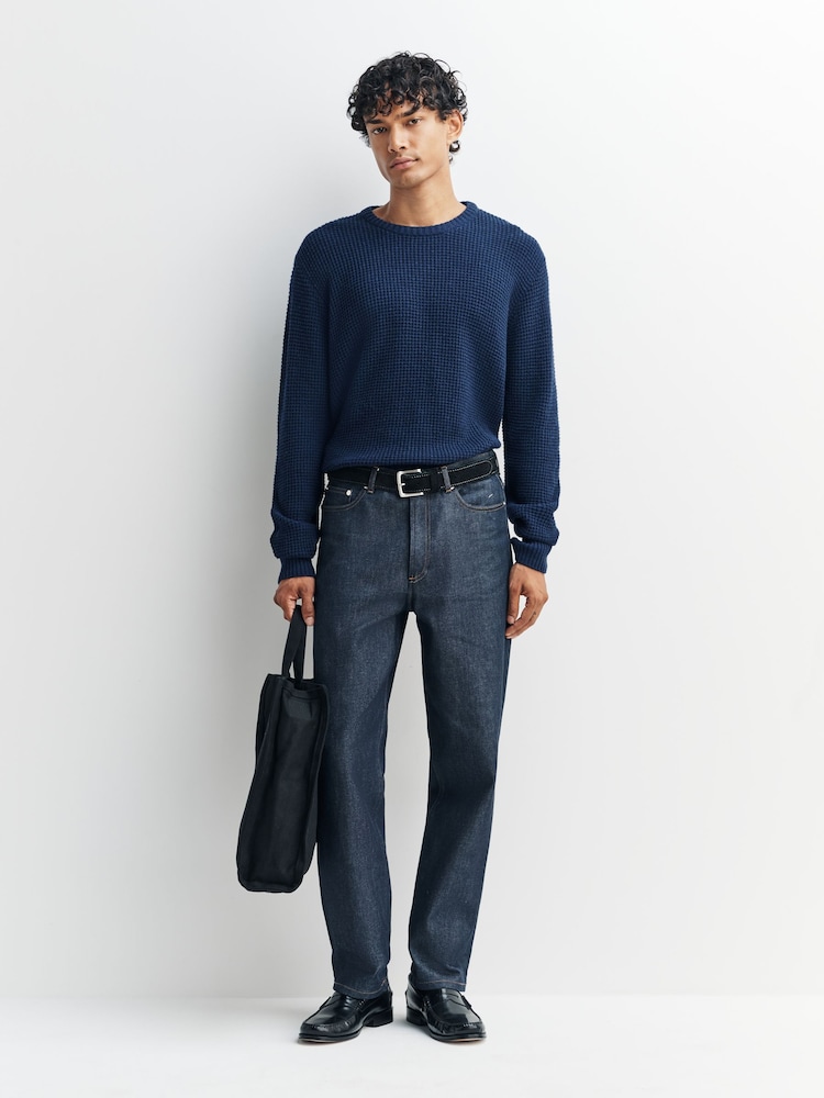 Folk Blue Waffle Crew Jumper - Image 2 of 5