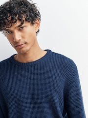 Folk Blue Waffle Crew Jumper - Image 5 of 5