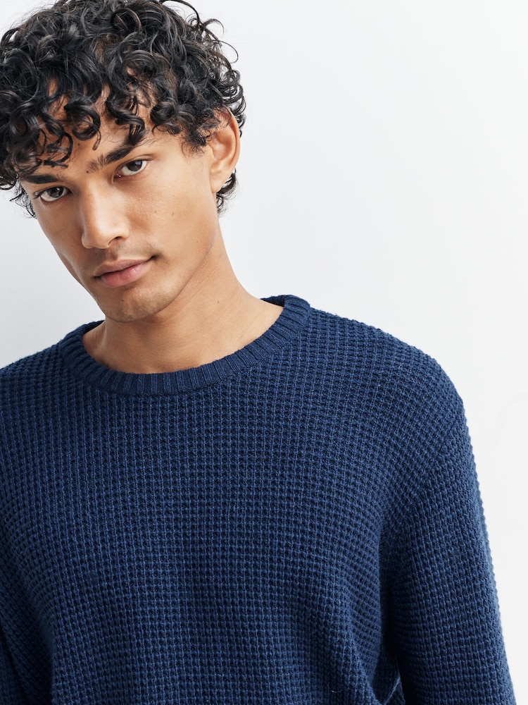 Folk Blue Waffle Crew Jumper - Image 5 of 5