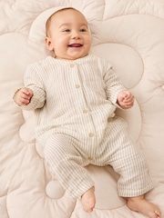 MORI Cream Stripe 100% Cotton Muslin Romper Suit - صورة 1 من 4