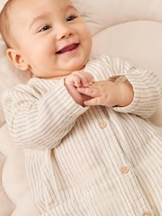 MORI Cream Stripe 100% Cotton Muslin Romper Suit - صورة 2 من 4