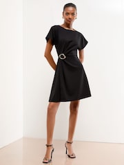 Lipsy Black Hardware Detail Mini Skater Dress - Image 1 of 4