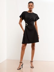 Lipsy Black Hardware Detail Mini Skater Dress - Image 3 of 4