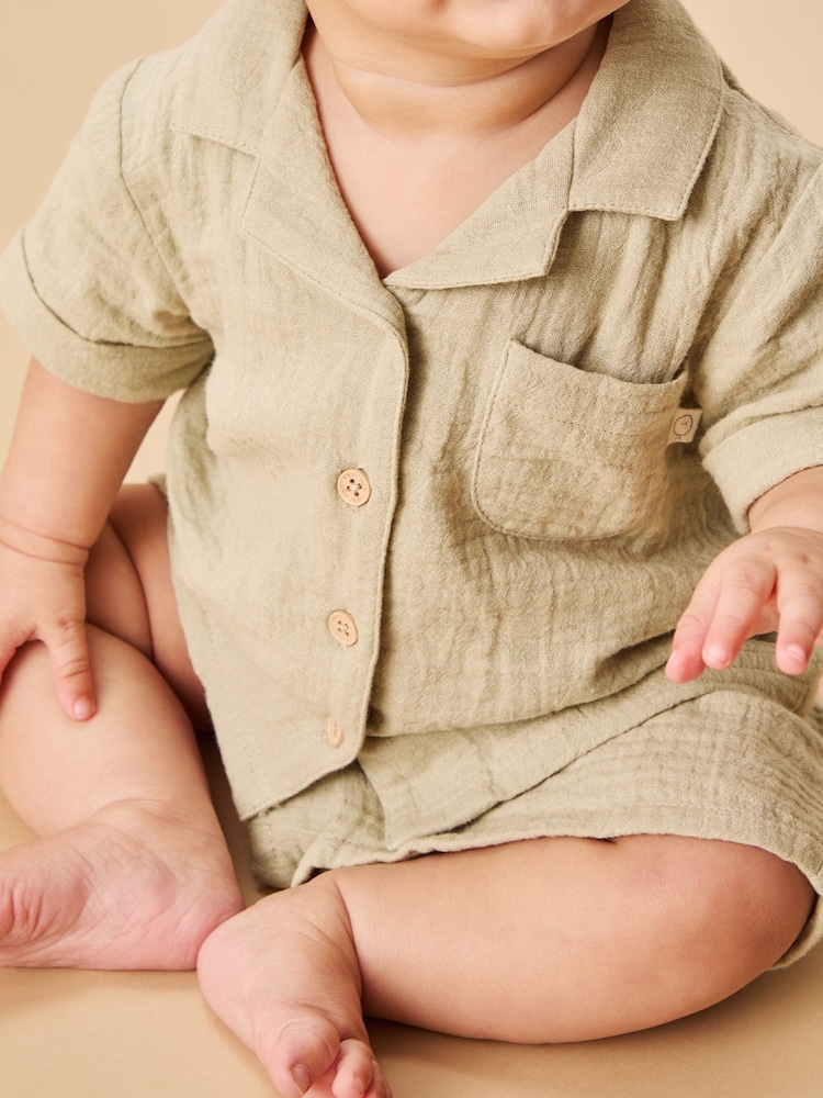 MORI Green 100% Cotton Muslin Shorts - Image 1 of 3
