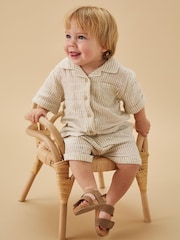 MORI Cream Stripe 100% Cotton Muslin Shorts - Image 1 of 3