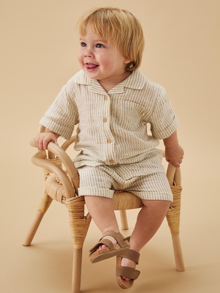 MORI Cream Stripe 100% Cotton Muslin Shorts - Image 1 of 3