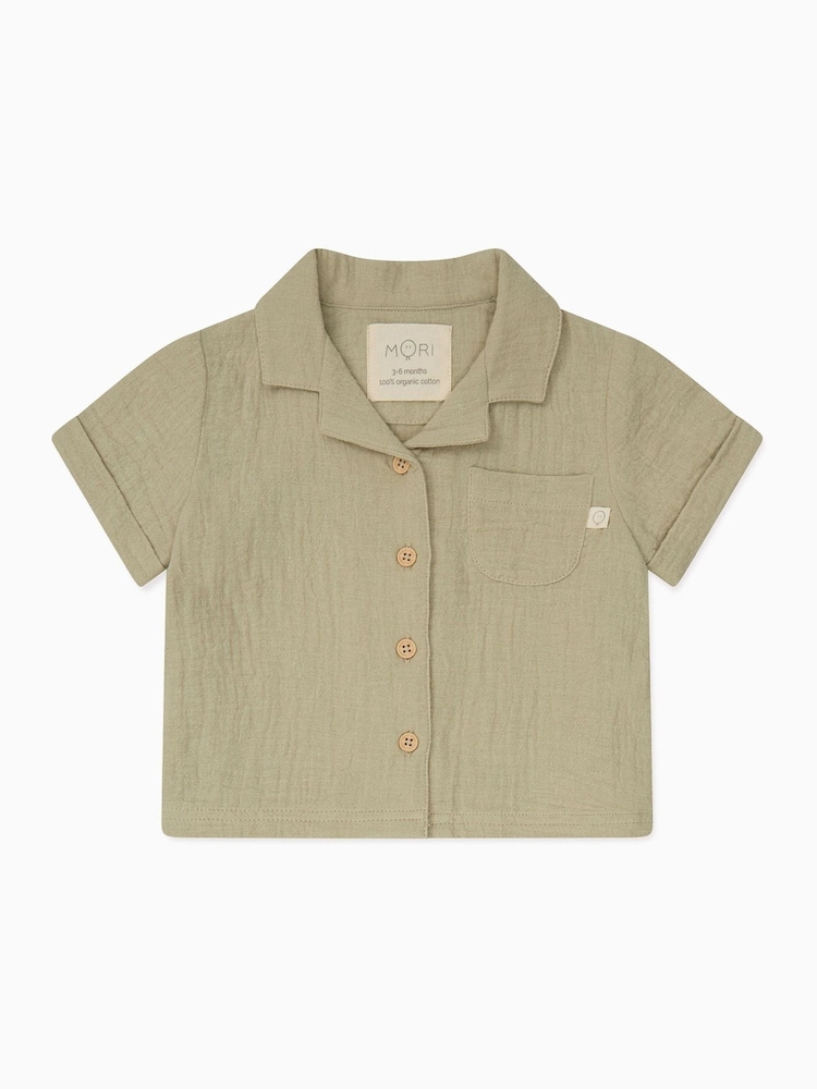 MORI Green 100% Cotton Muslin Shirt - Image 4 of 4