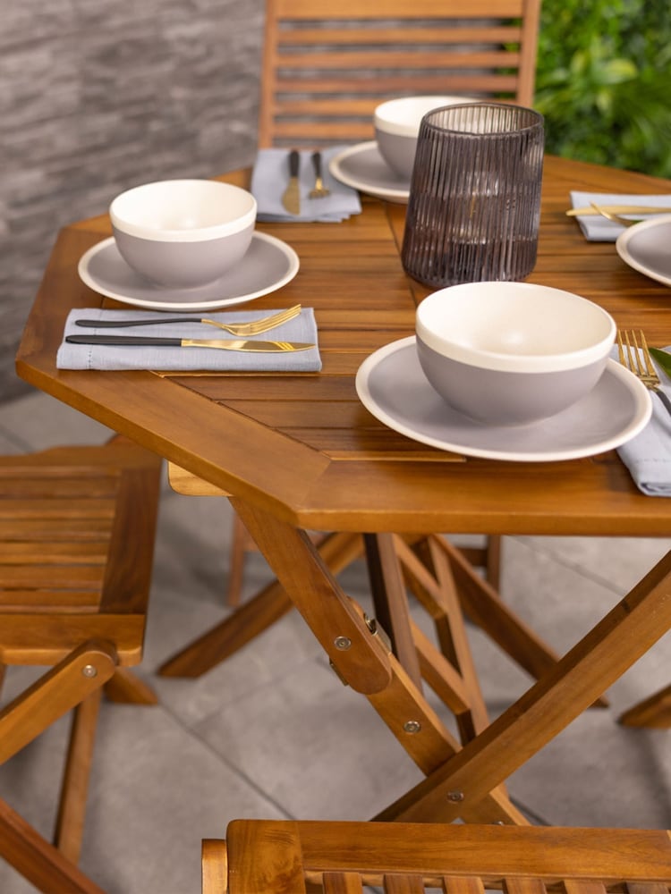 Charles Bentley Natural Wooden Octangonal Garden Table With 4 Chairs - Image 2 of 6