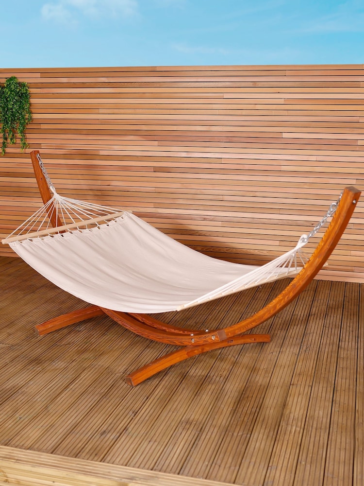 Charles Bentley Cream Larch Wood Arc Garden Hammock - Image 1 of 6
