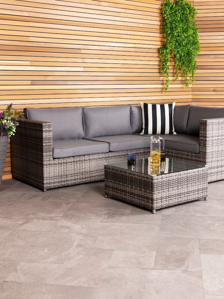 Charles Bentley Grey Garden Rattan Corner Sofa & Coffee Table Set - Image 2 of 4