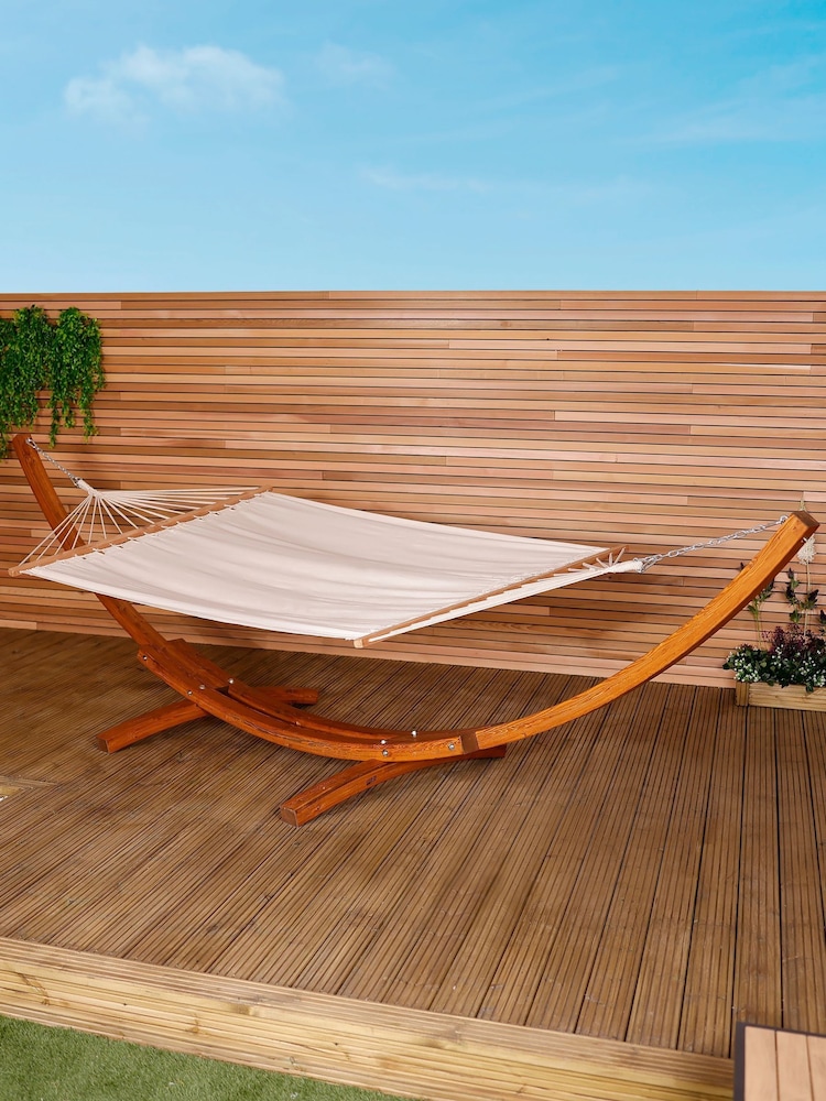 Charles Bentley Cream Arch Wooden Stand With Extra Large Garden Hammock - Image 1 of 5