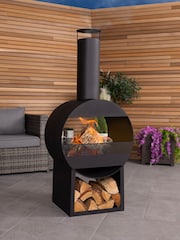 Charles Bentley Black Modern Style Steel Garden Chimenea - Image 1 of 6
