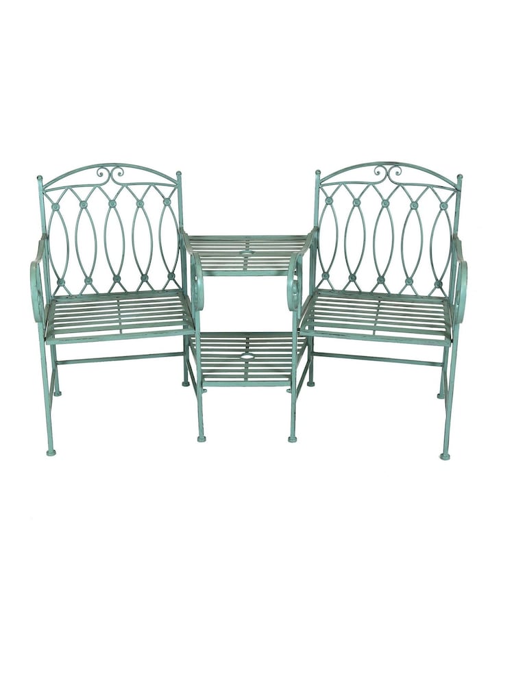Charles Bentley Green Wrought Iron Garden Companion Seat - Image 2 of 4