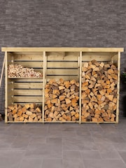Charles Bentley Natural FSC Wooden Triple Garden Log Store - Image 1 of 4
