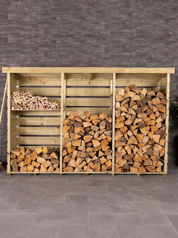 Charles Bentley Natural FSC Wooden Triple Garden Log Store - Image 1 of 4