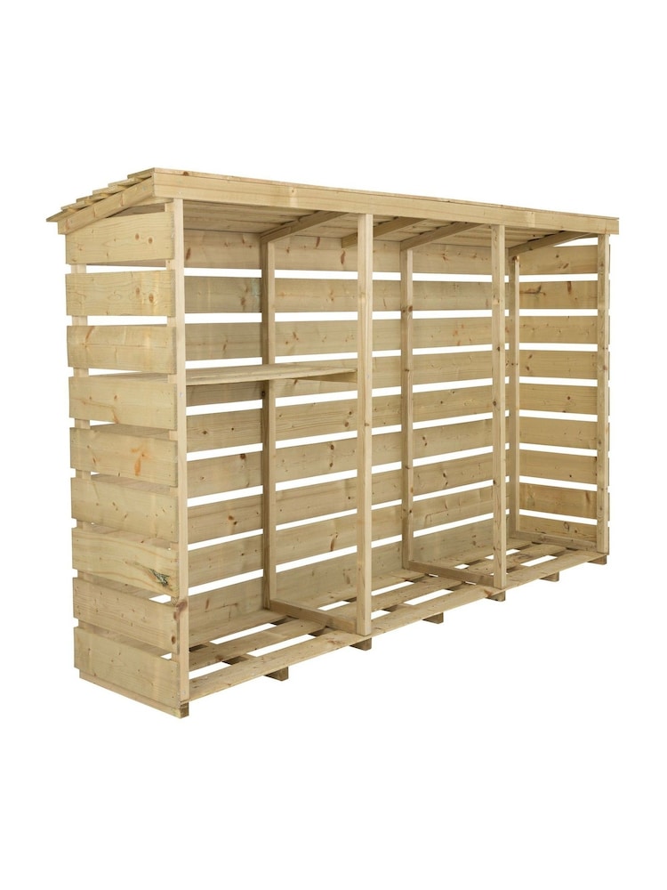 Charles Bentley Natural FSC Wooden Triple Garden Log Store - Image 2 of 4