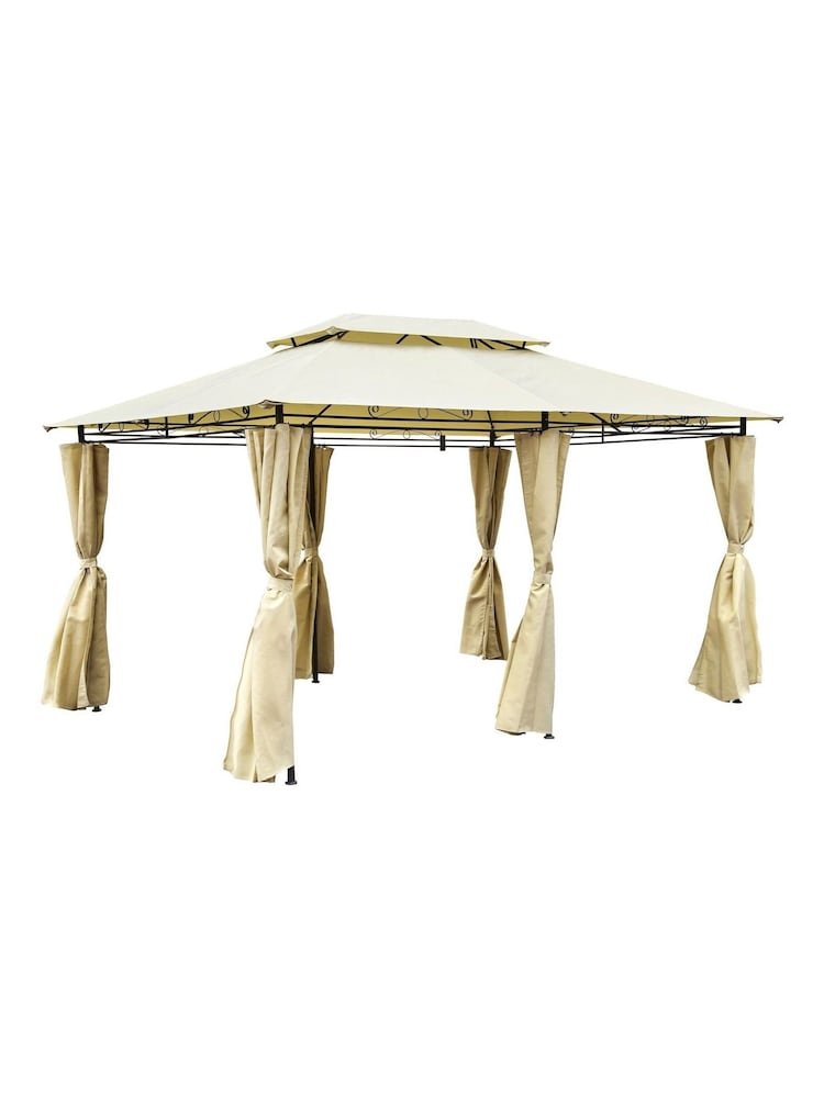 Charles Bentley Beige Steel Art Garden Gazebo With Curtains - Image 1 of 6