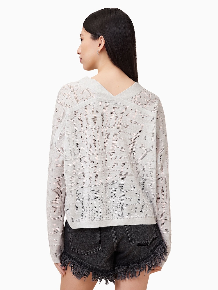 AllSaints White Kaito V-Neck Jumper - Image 2 of 7