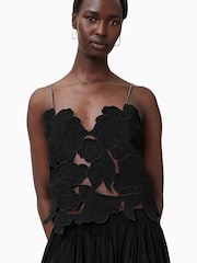 AllSaints Black Floral Print Embroidery 100% Organic Cotton Top - Image 1 of 9
