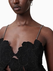 AllSaints Black Floral Print Embroidery 100% Organic Cotton Top - Image 4 of 9