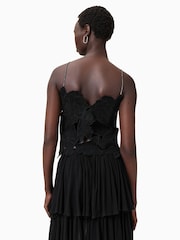 AllSaints Black Floral Print Embroidery 100% Organic Cotton Top - Image 7 of 9