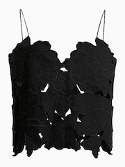 AllSaints Black Floral Print Embroidery 100% Organic Cotton Top - Image 9 of 9