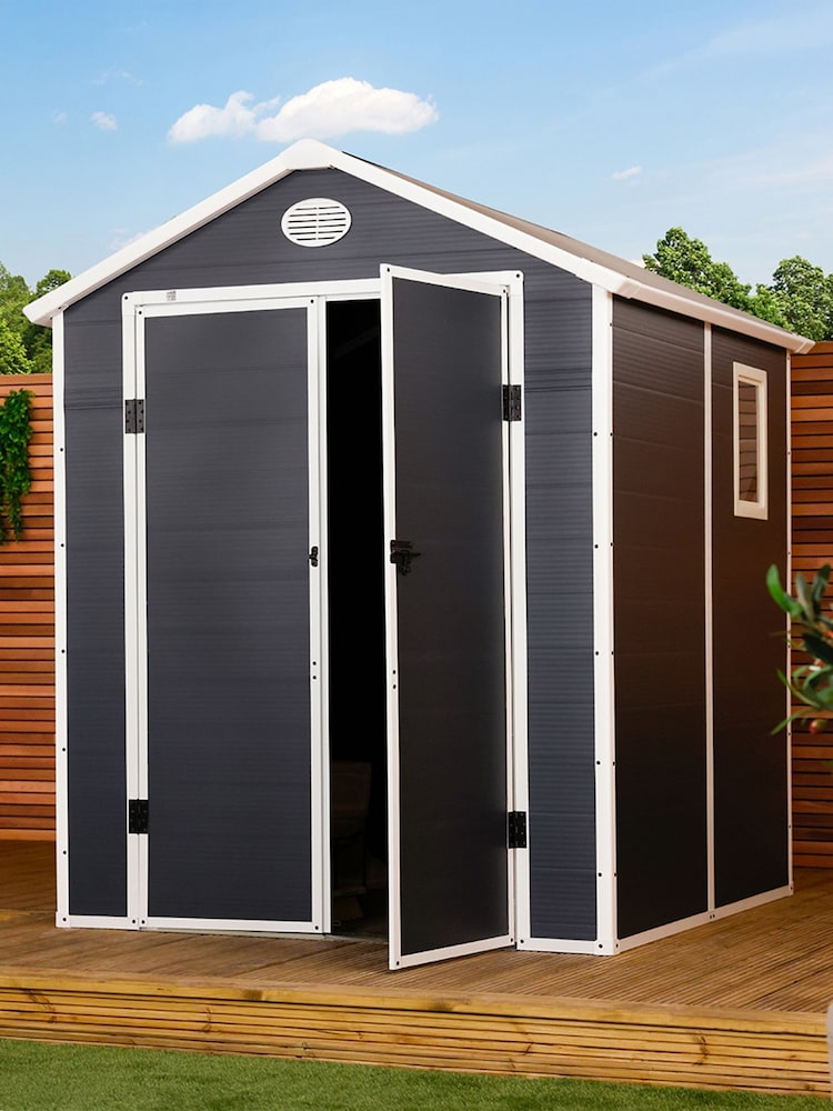 Charles Bentley Grey 6.3ft x 6.2ft Plastic Garden Shed - Image 1 of 6