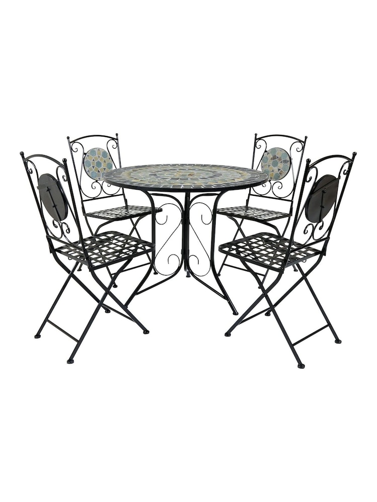 Charles Bentley Blue Mosaic 4 Seater Garden Dining Set - Image 1 of 6