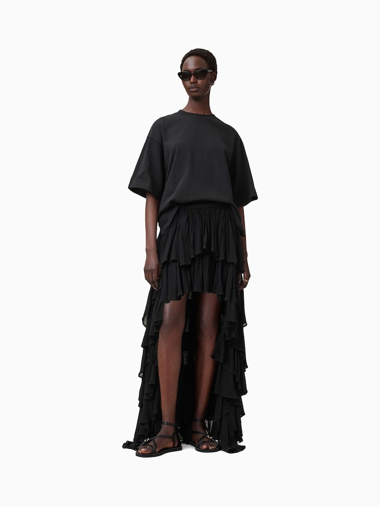 AllSaints Black Amelie Crochet 100% Organic Cotton T-Shirt - Image 1 of 9