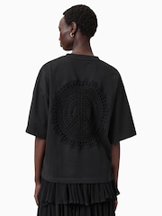 AllSaints Black Amelie Crochet 100% Organic Cotton T-Shirt - Image 2 of 9