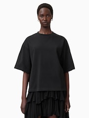 AllSaints Black Amelie Crochet 100% Organic Cotton T-Shirt - Image 6 of 9