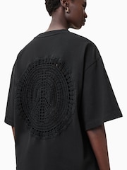 AllSaints Black Amelie Crochet 100% Organic Cotton T-Shirt - Image 8 of 9