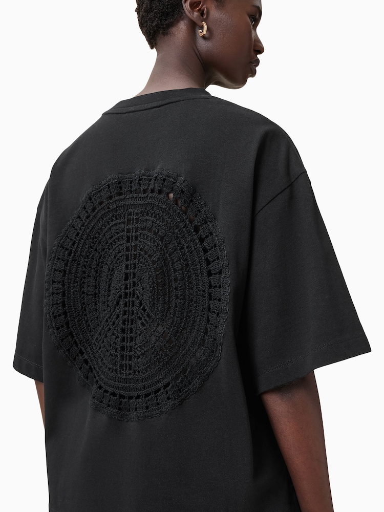 AllSaints Black Amelie Crochet Cotton T-Shirt - Image 8 of 9