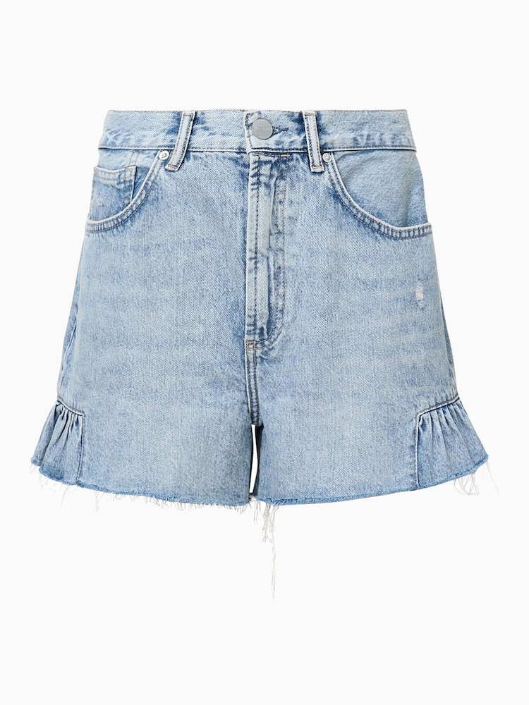 AllSaints Blue Eliana Denim Shorts - Image 8 of 8