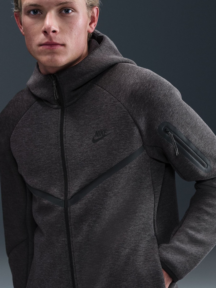 Nike Black Heather Tech Fleece Full-Zip Windrunner Hoodie - Image 1 of 5 Nike Black Heather Tech Fleece Full-Zip Windrunner Hoodie - Image 1 of 5