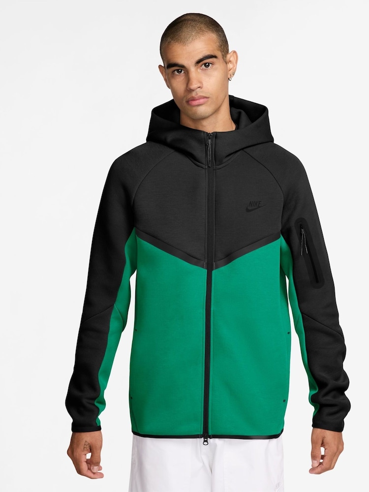 Nike Black Bleached Turq Tech Fleece Full-Zip Windrunner Hoodie - Image 1 of 3 Nike Black Bleached Turq Tech Fleece Full-Zip Windrunner Hoodie - Image 1 of 3