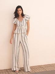 Mint Velvet White 100% Cotton Striped Wide Trousers - Image 1 of 6